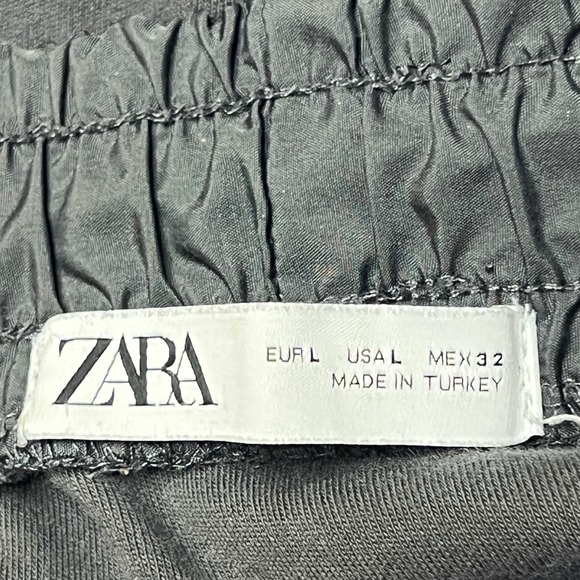 Zara Jogger Pants Size Large Charcoal Gray Gathered High Rise Athleisure Pull On - Picture 8 of 13
